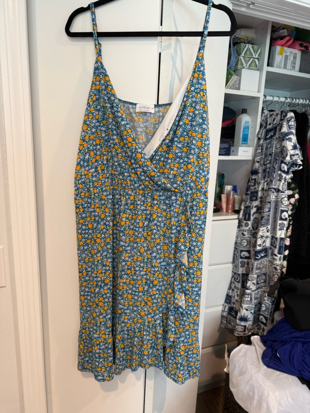 Kaileigh Blue Floral Dress with Yellow Blooms